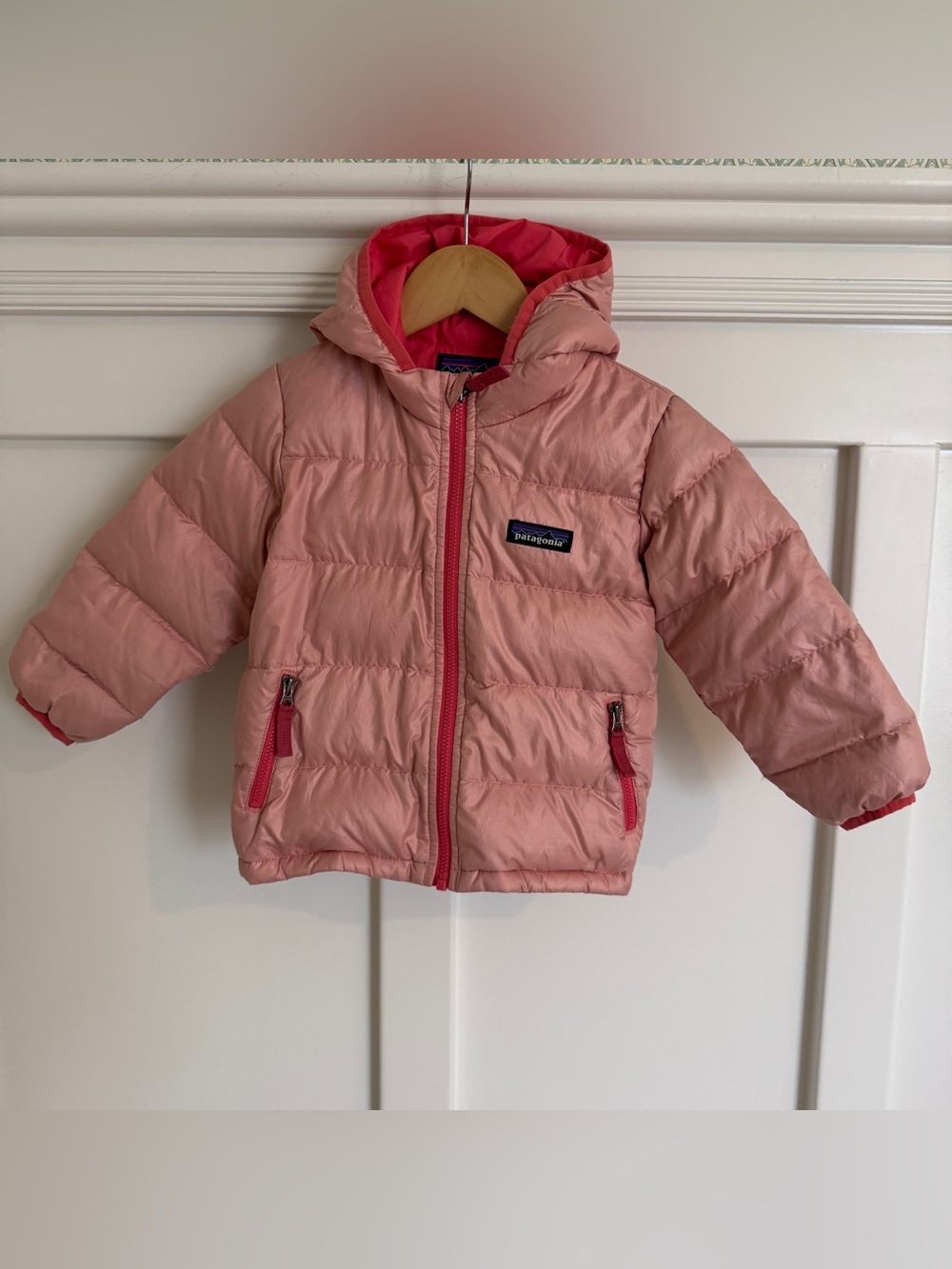 Patagonia Pink Baby Hi-Loft Down Sweater Hoody - Size 12-18 months